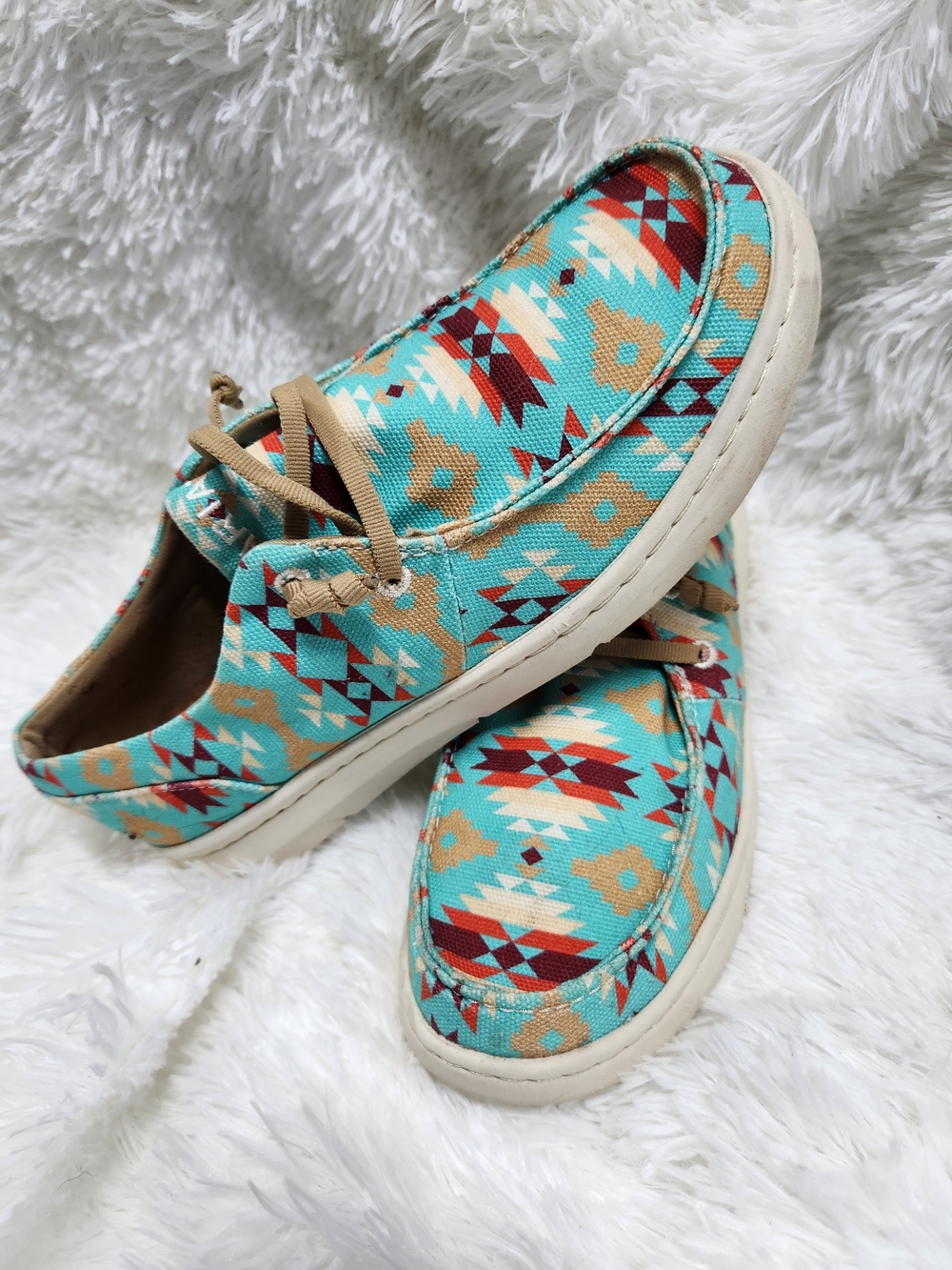 Ariat Turquoise Aztec Print Canvas Boat Shoes